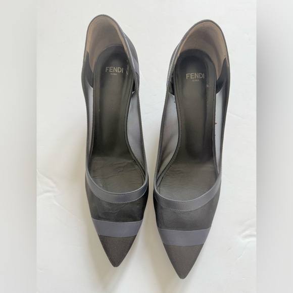 Fendi Navy Blue Black Mesh leather trim Colibri pumps EU 38 - Picture 3 of 13